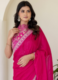 Fashionable Sequins Embroidered Rangoli Silk Party Wear Rani Pink Saree