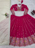 Faux Georgette Thread Embroidered Traditional Wear Red Lehenga Choli