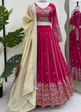 Faux Georgette Thread Embroidered Traditional Wear Red Lehenga Choli