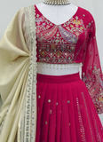 Faux Georgette Thread Embroidered Traditional Wear Red Lehenga Choli