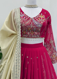 Faux Georgette Thread Embroidered Traditional Wear Red Lehenga Choli