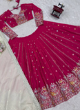 Faux Georgette Thread Embroidered Traditional Wear Red Lehenga Choli