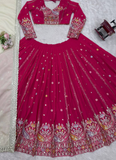 Faux Georgette Thread Embroidered Traditional Wear Red Lehenga Choli