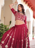 Favorable Embroidered Vichitra Silk Maroon Sangeet Wear Lehenga Choli