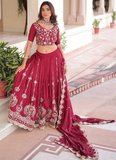 Favorable Embroidered Vichitra Silk Maroon Sangeet Wear Lehenga Choli