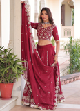 Favorable Embroidered Vichitra Silk Maroon Sangeet Wear Lehenga Choli
