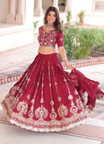 Favorable Embroidered Vichitra Silk Maroon Sangeet Wear Lehenga Choli
