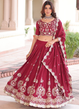 Favorable Embroidered Vichitra Silk Maroon Sangeet Wear Lehenga Choli