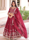 Favorable Embroidered Vichitra Silk Maroon Sangeet Wear Lehenga Choli