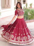 Favorable Embroidered Vichitra Silk Maroon Sangeet Wear Lehenga Choli