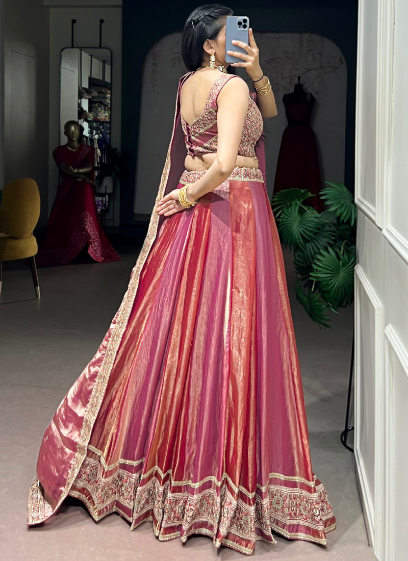 Fendi Silk Thread Sequence Embroidery Pink Lehenga Choli For Bridemaid