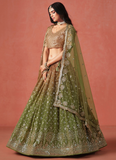 Festival Mehndi Green Sequence Embroidery Georgette Lehenga Choli