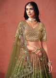Festival Mehndi Green Sequence Embroidery Georgette Lehenga Choli