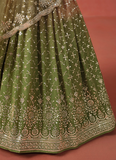 Festival Mehndi Green Sequence Embroidery Georgette Lehenga Choli