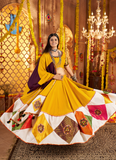 Festive Wear Ganthi Real Mirror Viscose Cotton Yellow Lehenga Choli