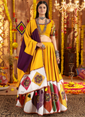 Festive Wear Ganthi Real Mirror Viscose Cotton Yellow Lehenga Choli