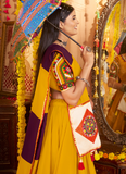 Festive Wear Ganthi Real Mirror Viscose Cotton Yellow Lehenga Choli