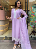 Floral Embroidered Lavender Georgette Kurti Bottom With Dupatta Set