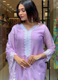 Floral Embroidered Lavender Georgette Kurti Bottom With Dupatta Set