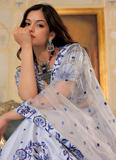 Floral Embroidered Thread Work White Satin Lehenga Choli For Party