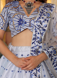 Floral Embroidered Thread Work White Satin Lehenga Choli For Party