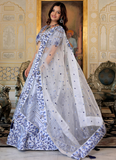 Floral Embroidered Thread Work White Satin Lehenga Choli For Party