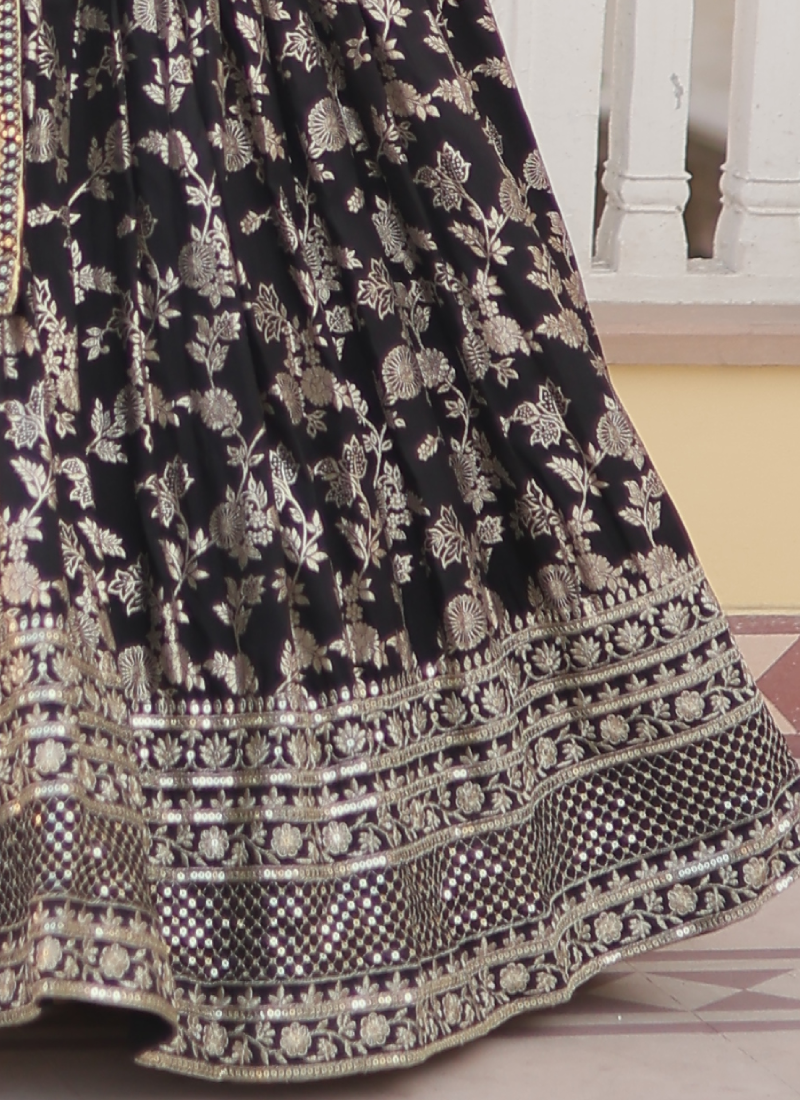 Floral Viscose Jacquard Sequence Work Black Lehenga Choli For Party