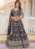 Floral Viscose Jacquard Sequence Work Black Lehenga Choli For Party