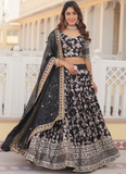 Floral Viscose Jacquard Sequence Work Black Lehenga Choli For Party