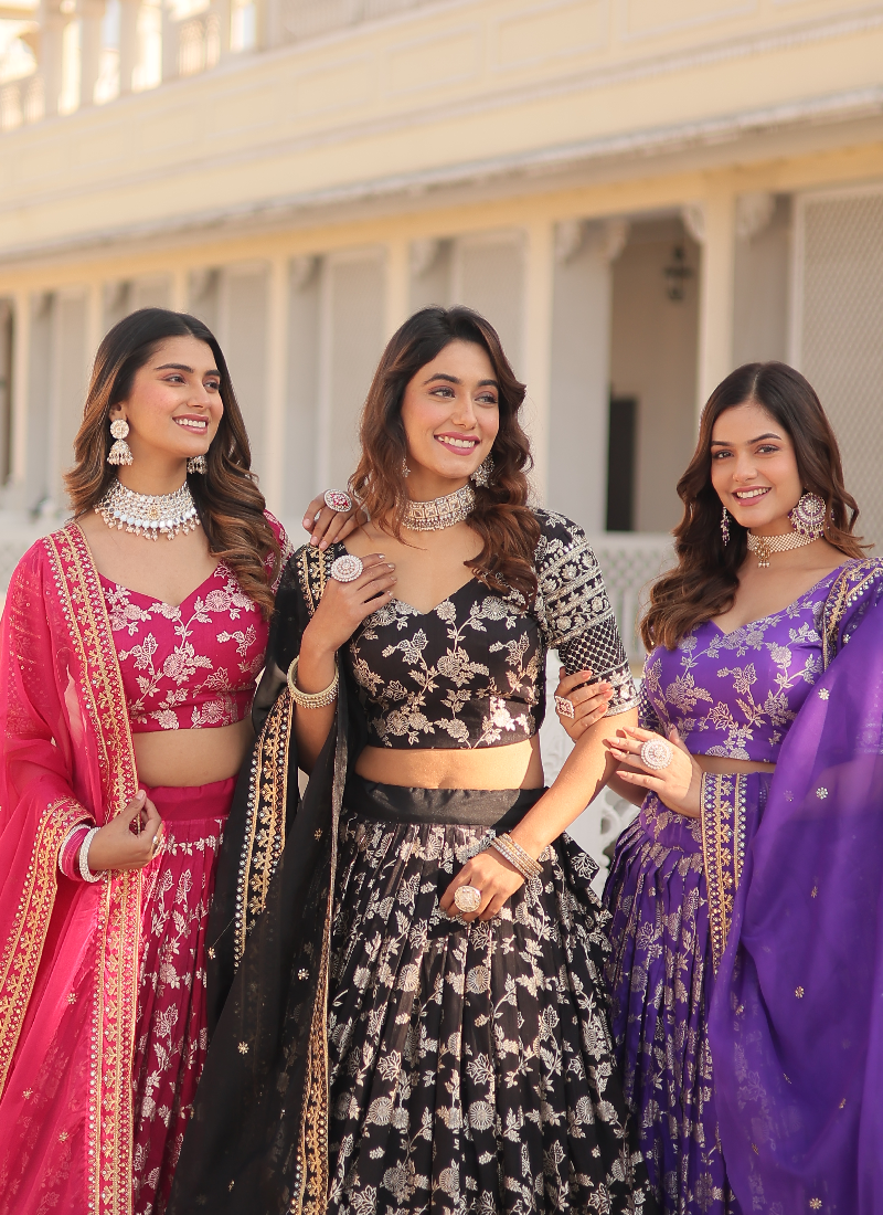 Aesthetically Zari Work Pure Viscose Jacquard Pink Lehenga Choli