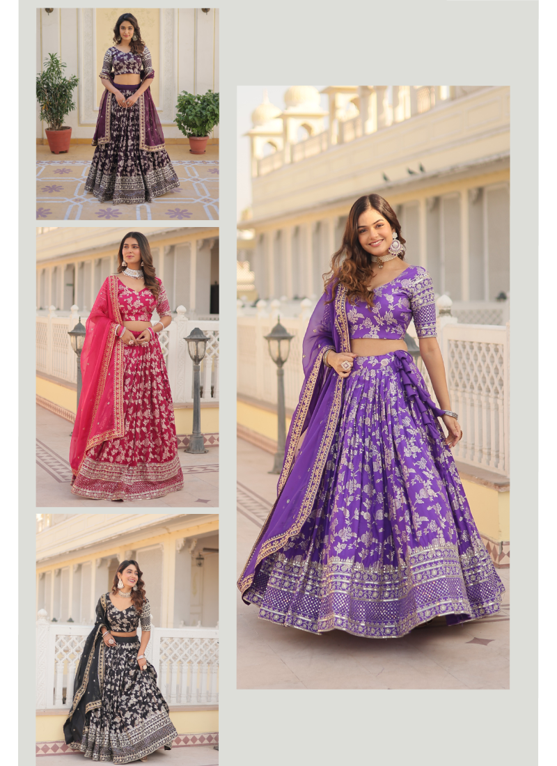 Appealing Lavender Sequence Viscose Jacquard Wedding Lehenga Choli