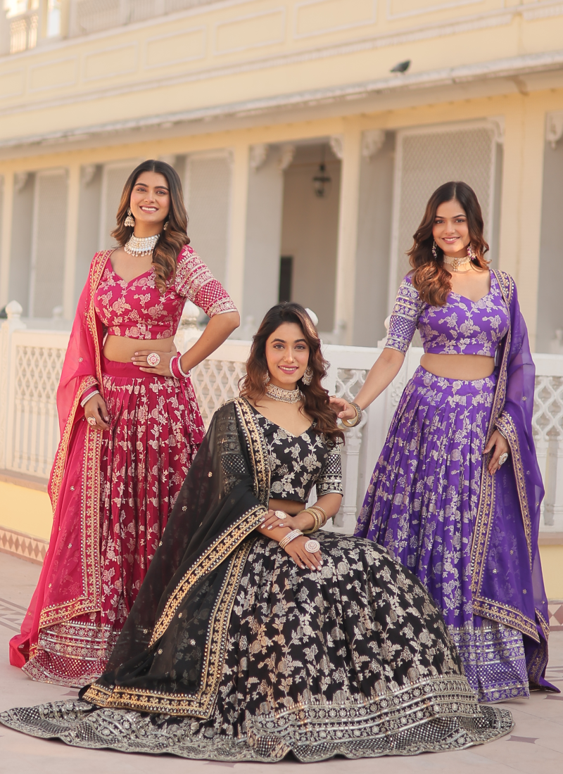 Aesthetically Zari Work Pure Viscose Jacquard Pink Lehenga Choli