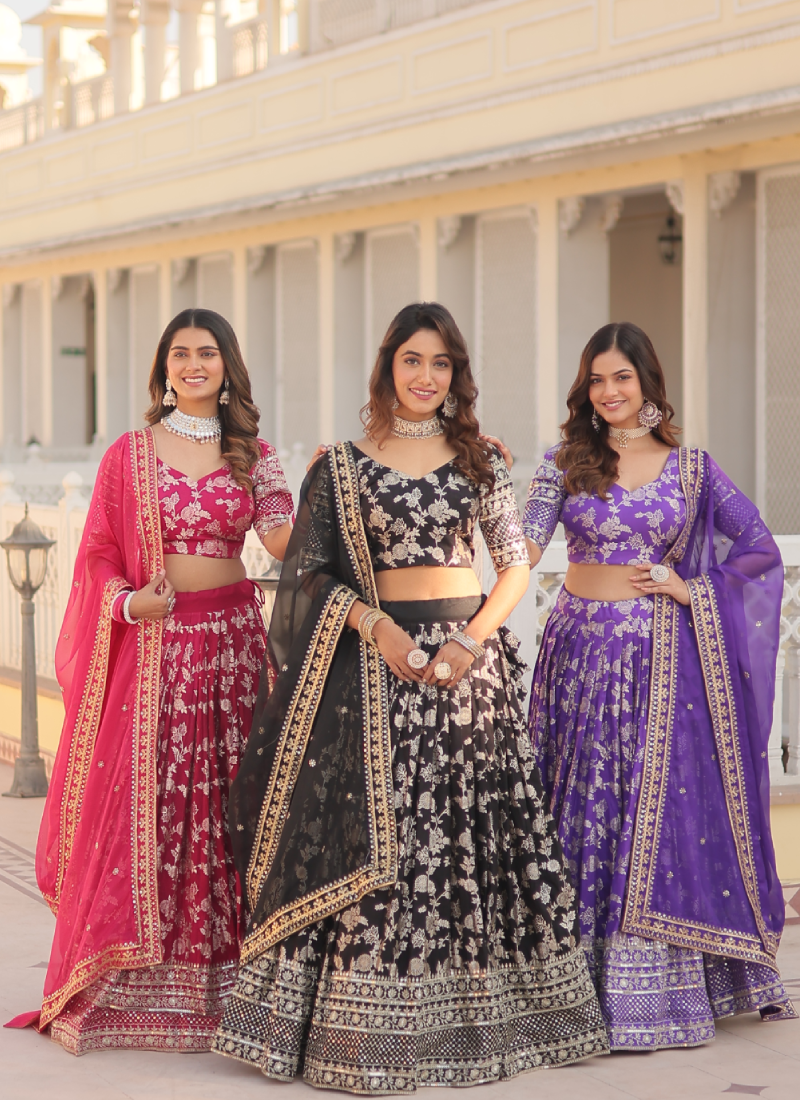 Appealing Lavender Sequence Viscose Jacquard Wedding Lehenga Choli