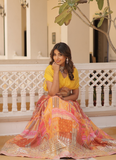 Foil Work Silk Digital Printed Haldi Special Yellow Crop Top Lehenga