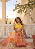 Foil Work Silk Digital Printed Haldi Special Yellow Crop Top Lehenga