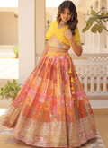 Foil Work Silk Digital Printed Haldi Special Yellow Crop Top Lehenga