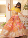 Foil Work Silk Digital Printed Haldi Special Yellow Crop Top Lehenga