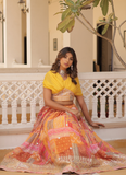 Foil Work Silk Digital Printed Haldi Special Yellow Crop Top Lehenga