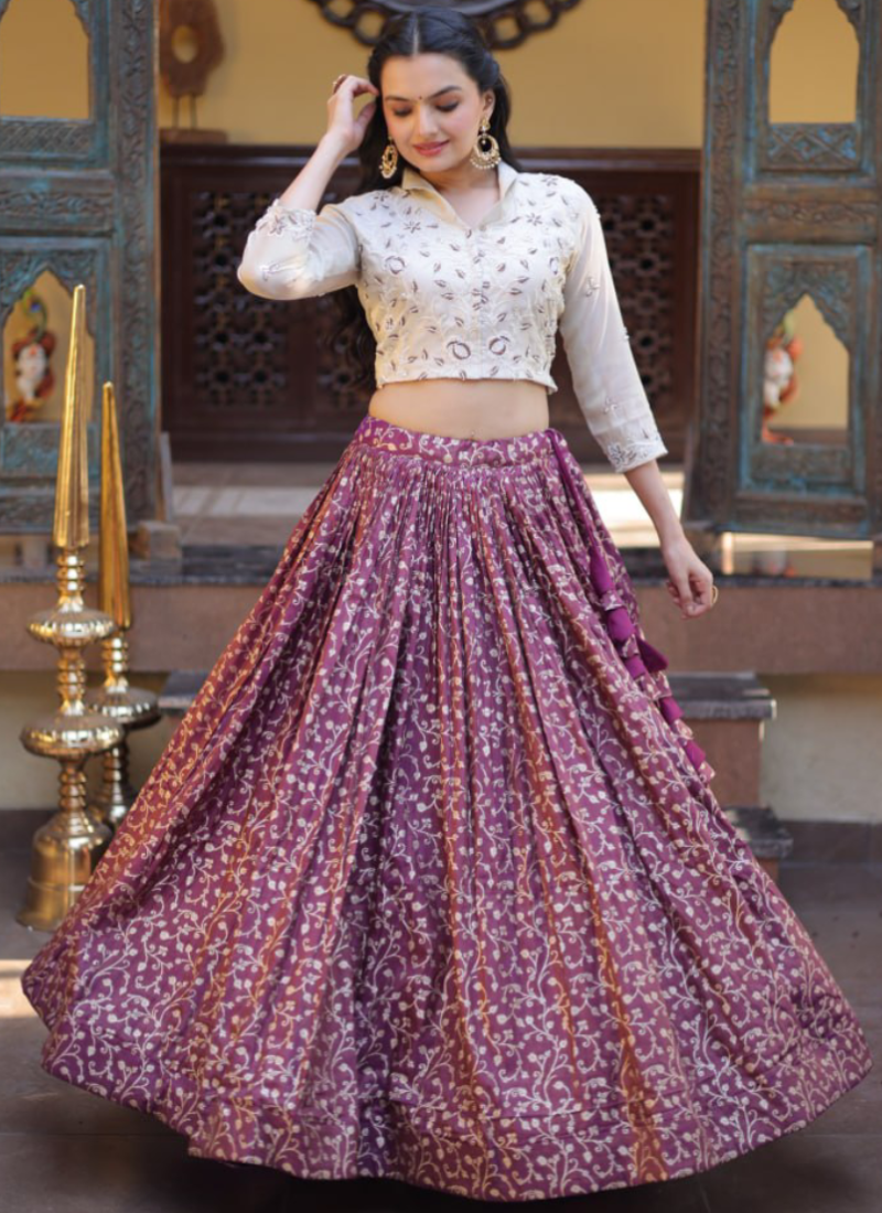 Fully Stitched Embroidery With Beads Work Wine Jacquard Lehenga Choli 