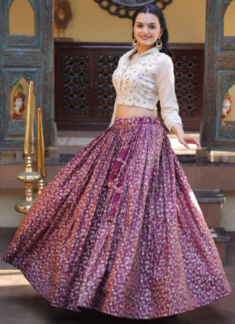 Fully Stitched Embroidery With Beads Work Wine Jacquard Lehenga Choli 
