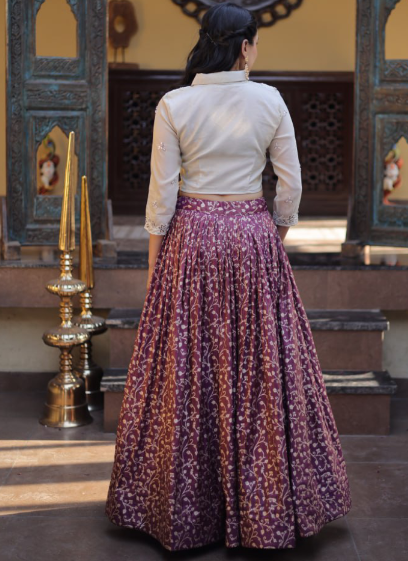 Fully Stitched Embroidery With Beads Work Wine Jacquard Lehenga Choli 