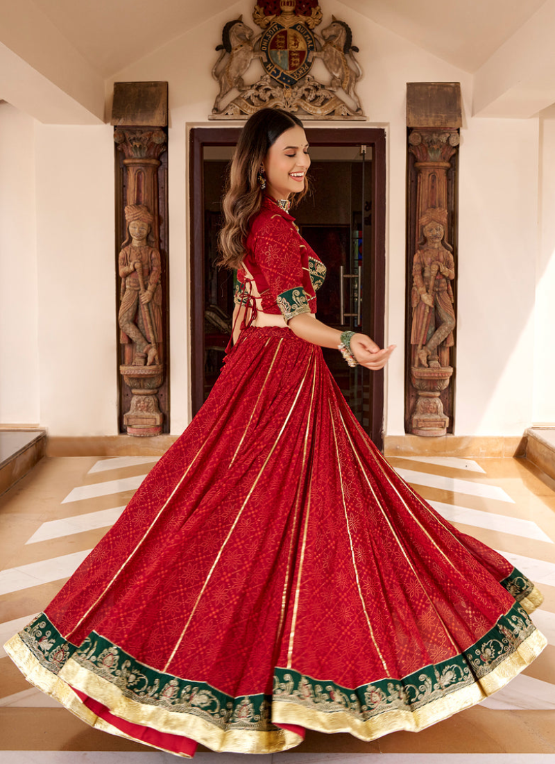 Fully Stitched Georgette Red Bandhani Print Chaniya Choli For Navratri
