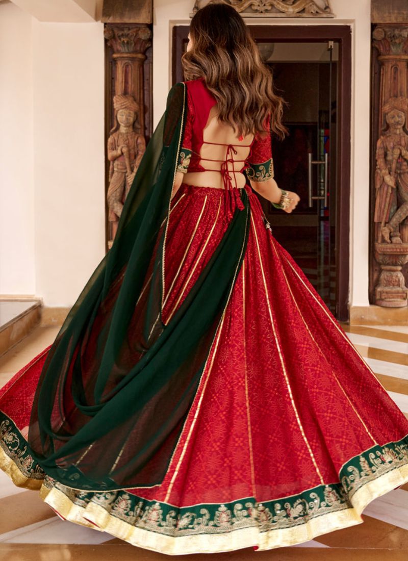 Fully Stitched Georgette Red Bandhani Print Chaniya Choli For Navratri