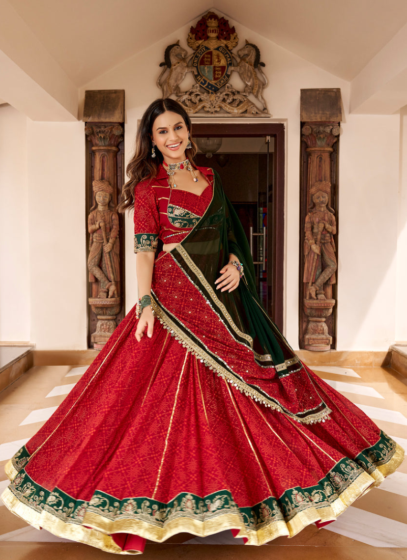 Fully Stitched Georgette Red Bandhani Print Chaniya Choli For Navratri