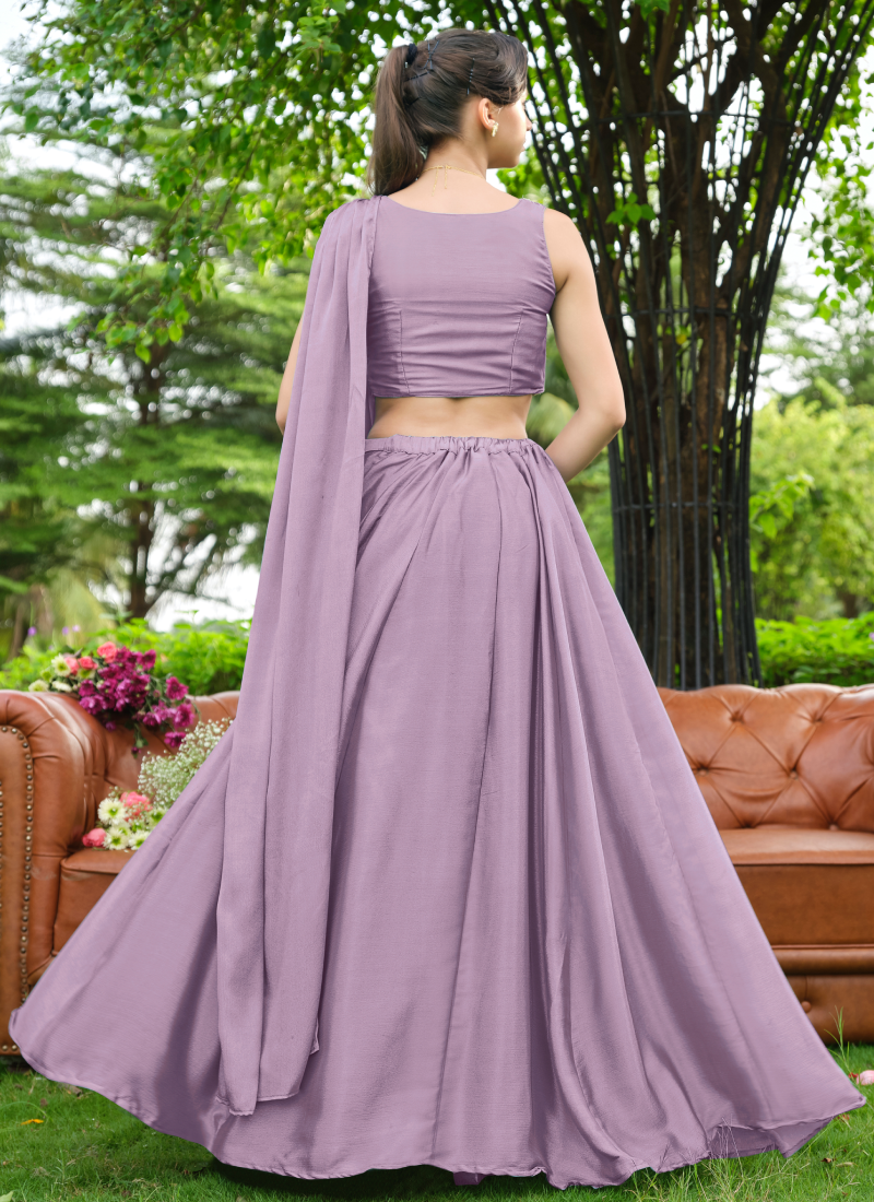 Fully Stitched Lavender Chinon Zari Sequence Beads Half Saree Lehenga