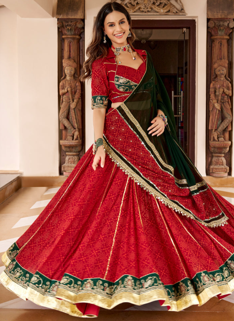 Fully Stitched Georgette Red Bandhani Print Chaniya Choli For Navratri