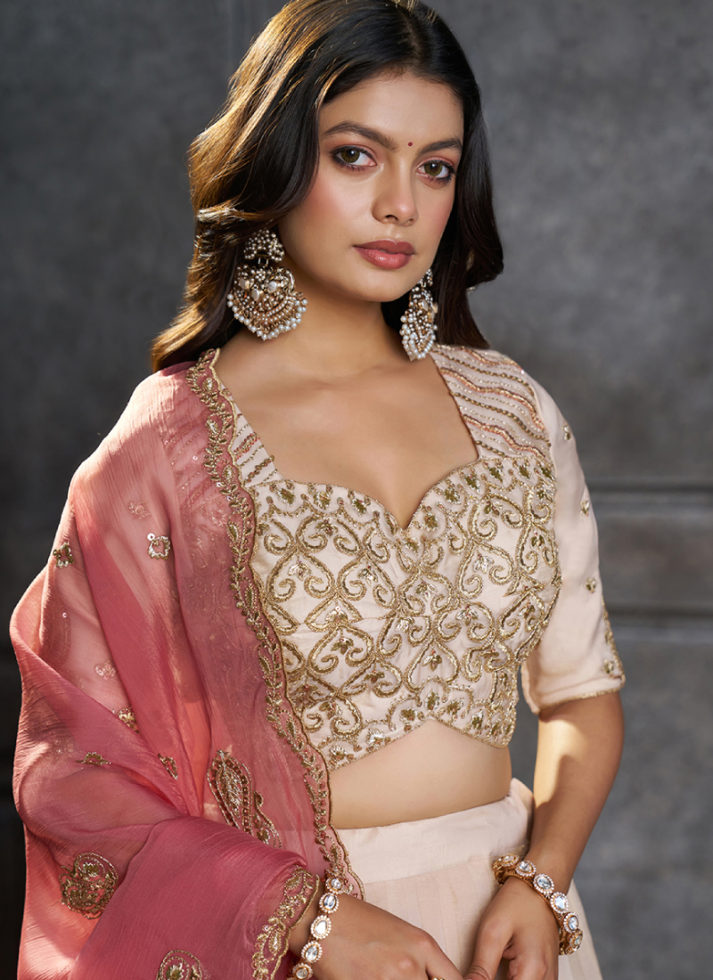 Function Wear Pure Organza Ivory Embroidered Work Lehenga Choli