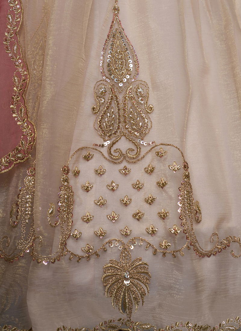 Function Wear Pure Organza Ivory Embroidered Work Lehenga Choli
