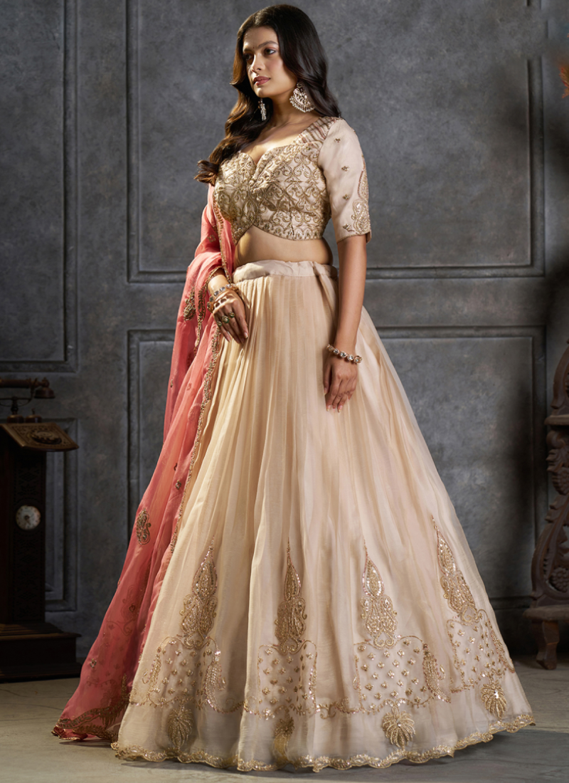 Function Wear Pure Organza Ivory Embroidered Work Lehenga Choli