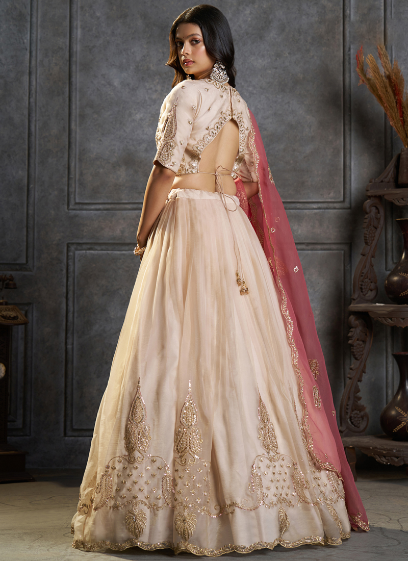 Function Wear Pure Organza Ivory Embroidered Work Lehenga Choli